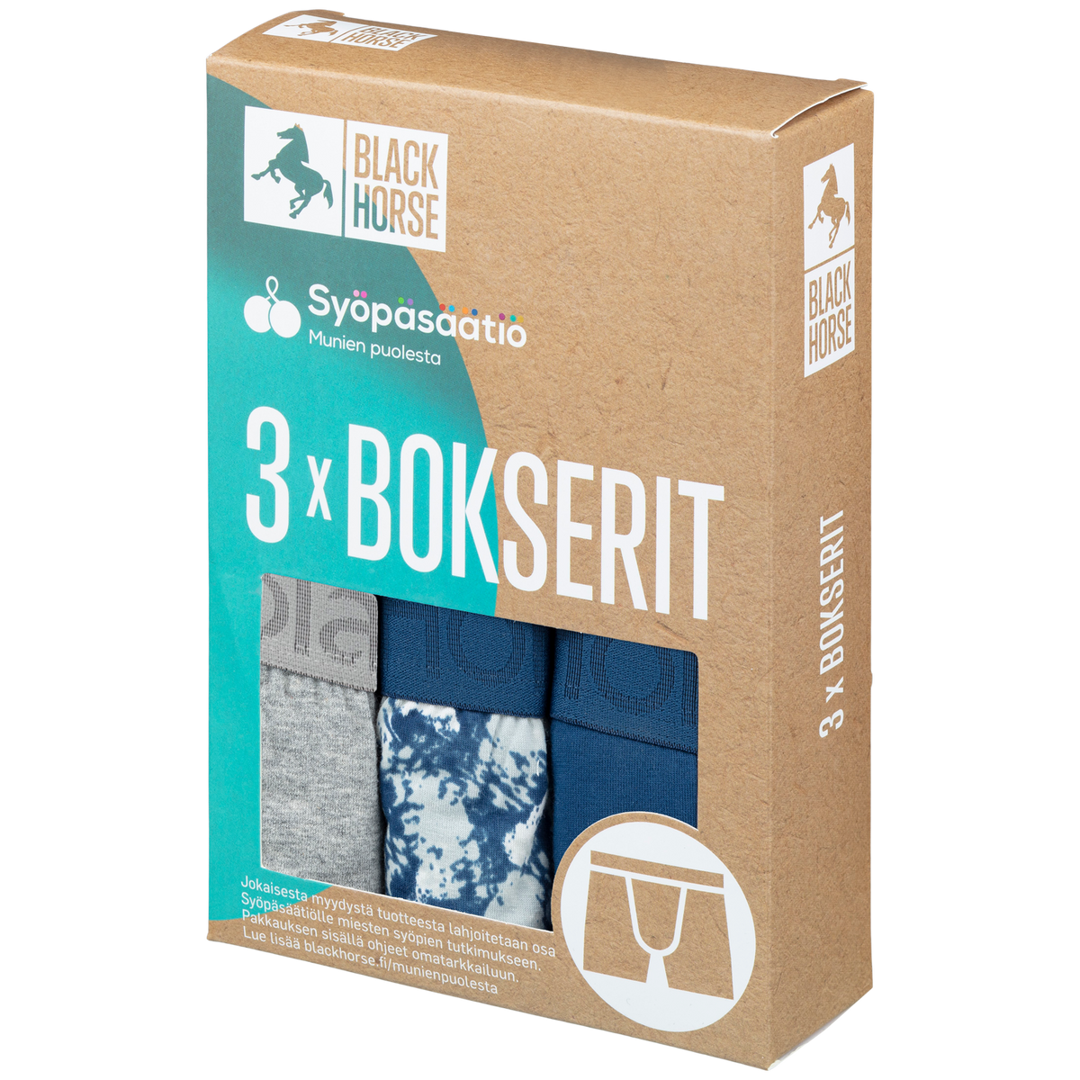 Black Horse munien puolesta bokserit puuvilla 3-pack tuotekuva